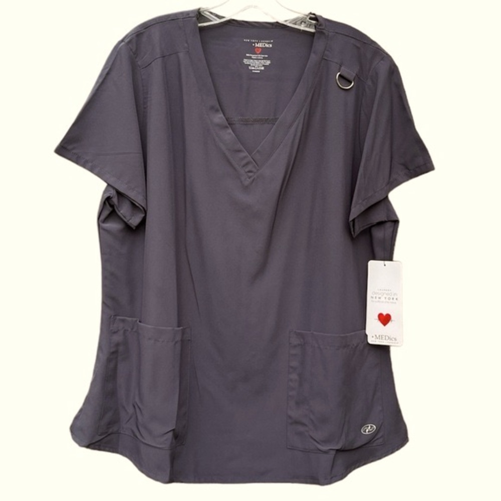 New York Laundry + MEDics Women's Scrub Top w/ Pockets Size XL Dark Gray NEW.